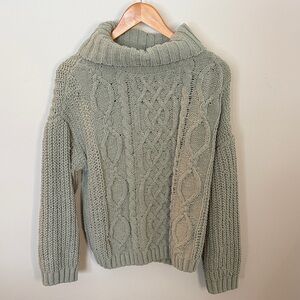 Love Tree Sage Green Cable Knit Cowl Neck Sweater Size XL